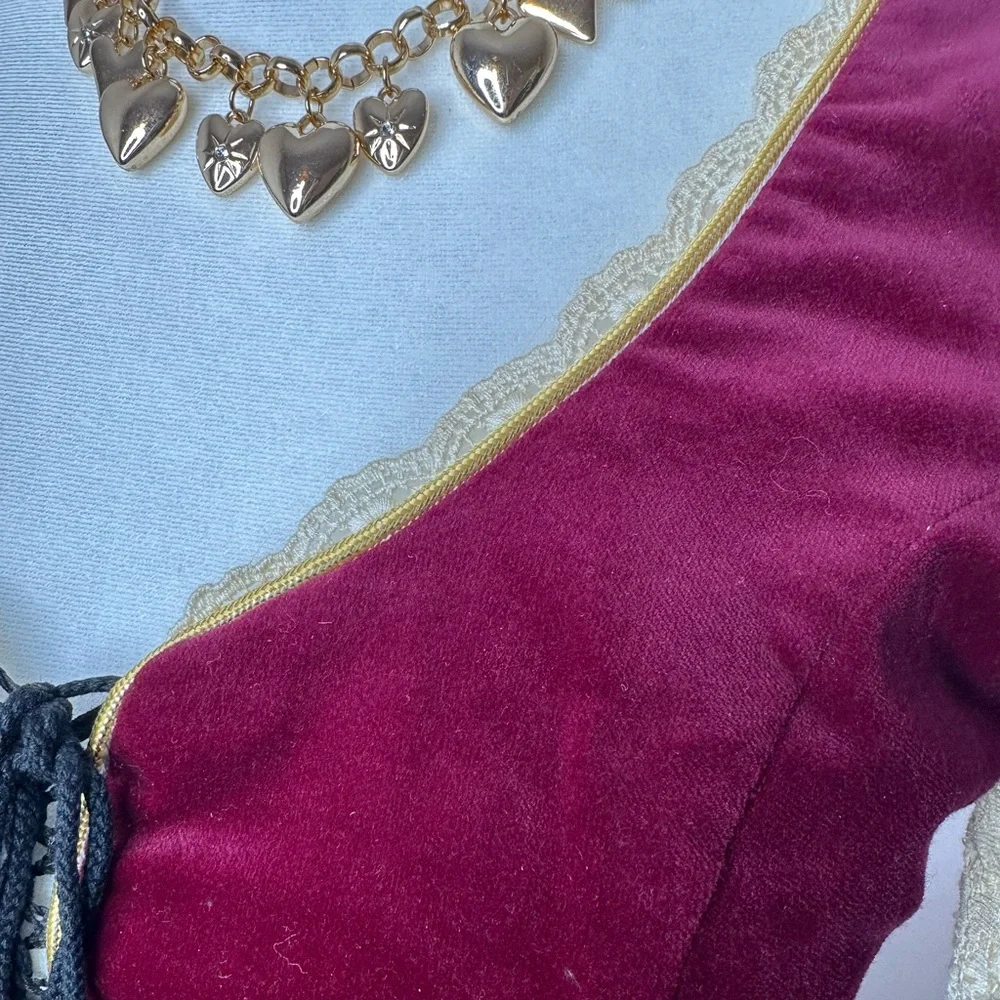 Gunne Sax Vintage-Inspired Burgundy Floral renaissance Dress  Lace Sleeve RARE - Picture 13 of 17